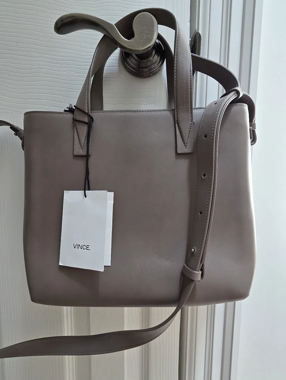 Vince Two-Tone Croc-Embossed Tote in Gray & Taupe - Picture 3 of 5
